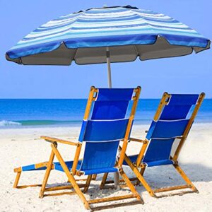 Blissun 7.2' Portable Beach Umbrella with Sand Anchor, Tilt Pole, Carry Bag, Air Vent (Blue and White)