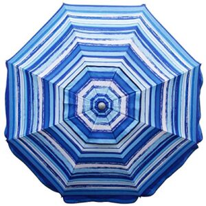 Blissun 7.2' Portable Beach Umbrella with Sand Anchor, Tilt Pole, Carry Bag, Air Vent (Blue and White)