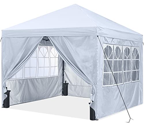 ABCCANOPY 10X10 Pop Up Canopy Tent Enclosed Instant Canopy Shelter with Zipped Side Wall Church Window, Bonus 4 Weights Bags (White)