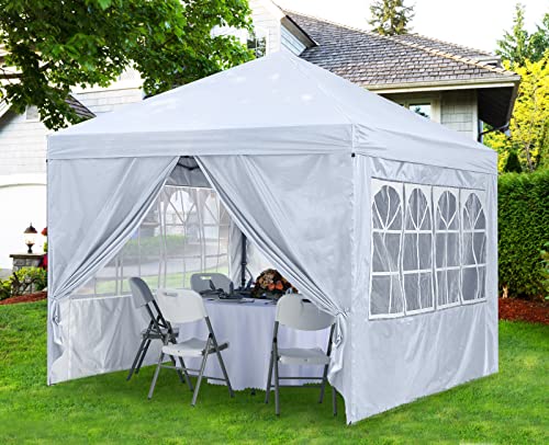 ABCCANOPY 10X10 Pop Up Canopy Tent Enclosed Instant Canopy Shelter with Zipped Side Wall Church Window, Bonus 4 Weights Bags (White)