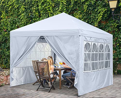 ABCCANOPY 10X10 Pop Up Canopy Tent Enclosed Instant Canopy Shelter with Zipped Side Wall Church Window, Bonus 4 Weights Bags (White)