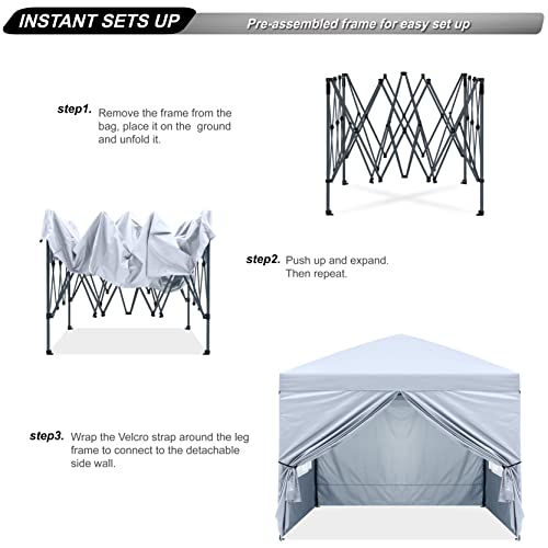 ABCCANOPY 10X10 Pop Up Canopy Tent Enclosed Instant Canopy Shelter with Zipped Side Wall Church Window, Bonus 4 Weights Bags (White)