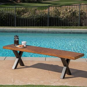 Christopher Knight Home Islamorada Outdoor Lightweight Concrete Dining Bench, Brown Walnut / Black