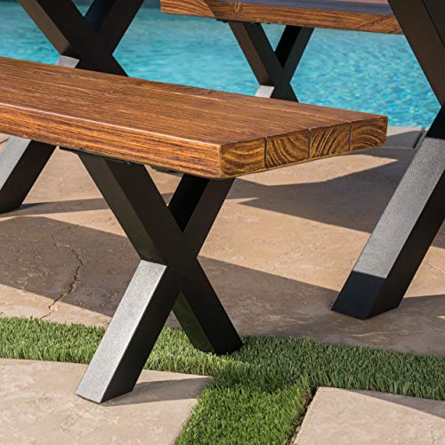 Christopher Knight Home Islamorada Outdoor Lightweight Concrete Dining Bench, Brown Walnut / Black