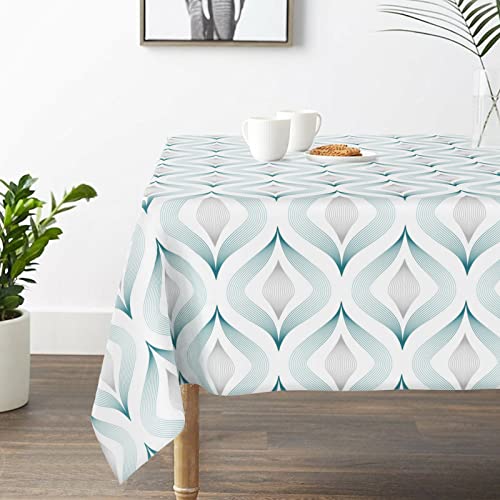 Geometric Moroccan Tablecloth Square 70 x 70 Inch, Vinyl Coated Polyester Fabric Table Cloth,Gray Teal Waterproof Oil-Proof Wipeable Table Cover for Square Kitchen Table Picnic Indoor & Outdoor Dining