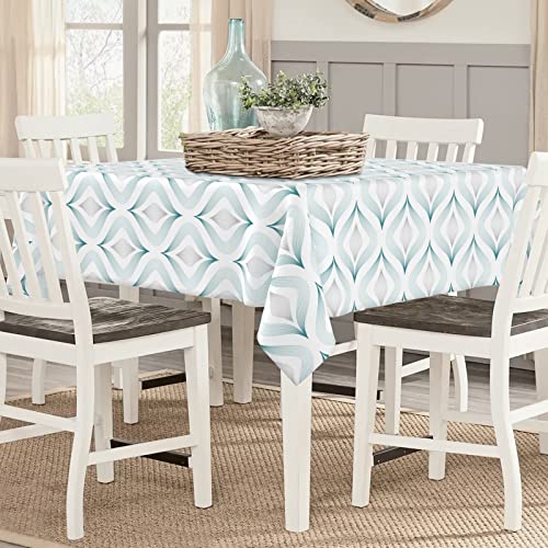 Geometric Moroccan Tablecloth Square 70 x 70 Inch, Vinyl Coated Polyester Fabric Table Cloth,Gray Teal Waterproof Oil-Proof Wipeable Table Cover for Square Kitchen Table Picnic Indoor & Outdoor Dining