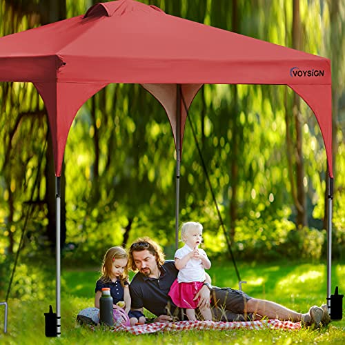 VOYSIGN 10x10 Pop Up Canopy Tent, Outdoor Instant Sun Shelter, White Color, Included 1 x Rolling Storage Wheeled Bag, 4 x Weight Bags, 4 x Guylines, 8 x Stakes…