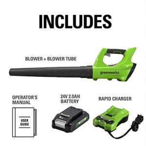 Greenworks 24V Axial Blower (100 MPH/330 CFM), 2Ah Battery and Charger 2400702 (Gen 1)