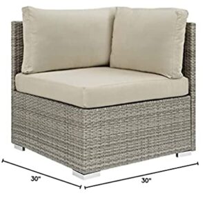 Modway Repose Wicker Rattan Outdoor Patio Corner Sectional Sofa Chair with Sunbrella® Fabric Cushions in Light Gray Beige