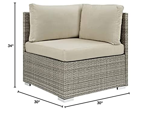 Modway Repose Wicker Rattan Outdoor Patio Corner Sectional Sofa Chair with Sunbrella® Fabric Cushions in Light Gray Beige