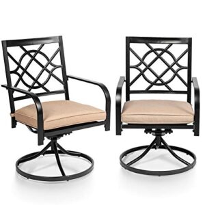 omelaza patio metal swivel chairs set of 2 outdoor dining rocker chair for garden backyard bistro, small grid, black with cushion support 300 lbs