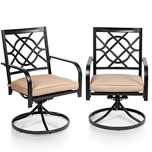 Omelaza Patio Metal Swivel Chairs Set of 2 Outdoor Dining Rocker Chair for Garden Backyard Bistro, Small Grid, Black with Cushion Support 300 lbs