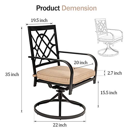 Omelaza Patio Metal Swivel Chairs Set of 2 Outdoor Dining Rocker Chair for Garden Backyard Bistro, Small Grid, Black with Cushion Support 300 lbs