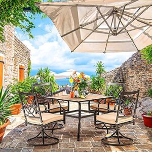 Omelaza Patio Metal Swivel Chairs Set of 2 Outdoor Dining Rocker Chair for Garden Backyard Bistro, Small Grid, Black with Cushion Support 300 lbs