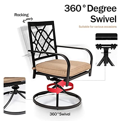 Omelaza Patio Metal Swivel Chairs Set of 2 Outdoor Dining Rocker Chair for Garden Backyard Bistro, Small Grid, Black with Cushion Support 300 lbs