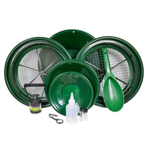asr outdoor complete gold panning kit prospecting equipment with classifier screens, dual riffle gold pans, 11pc