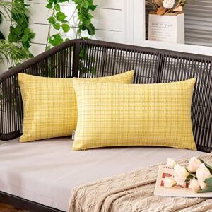 miulee outdoor waterproof throw pillow covers decorative farmhouse water resistant cushion covers for tent patio garden couch sofa pack of 2, 12×20 inch yellow