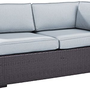 Crosley Furniture KO70129BR-MI Biscayne Outdoor Wicker Single-Arm Loveseat with Mist Cushions - Brown