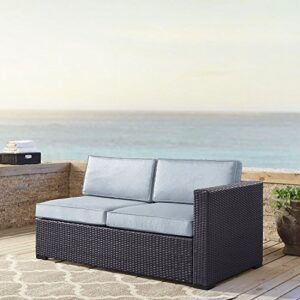 Crosley Furniture KO70129BR-MI Biscayne Outdoor Wicker Single-Arm Loveseat with Mist Cushions - Brown