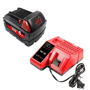 6.0Ah 18V Battery and Charger Replacement for Milwaukee M18 Battery Charger Kit, Compatible with M12 M18 Milwaukee Batteries Charger 48-59-1812, Milwaukee 18V Battery 48-11-1852 48-11-1815 48-11-1820