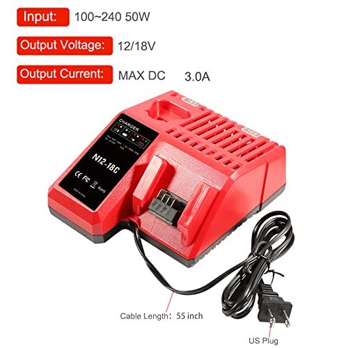 6.0Ah 18V Battery and Charger Replacement for Milwaukee M18 Battery Charger Kit, Compatible with M12 M18 Milwaukee Batteries Charger 48-59-1812, Milwaukee 18V Battery 48-11-1852 48-11-1815 48-11-1820