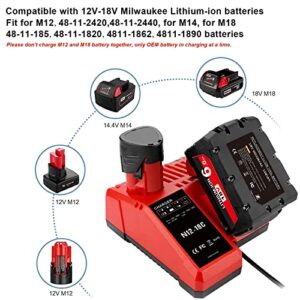 6.0Ah 18V Battery and Charger Replacement for Milwaukee M18 Battery Charger Kit, Compatible with M12 M18 Milwaukee Batteries Charger 48-59-1812, Milwaukee 18V Battery 48-11-1852 48-11-1815 48-11-1820