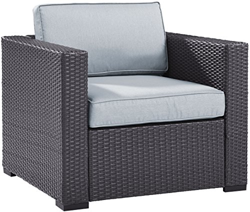 Crosley Furniture KO70130BR-MI Biscayne Outdoor Wicker Arm Chair, Brown with Mist Cushions