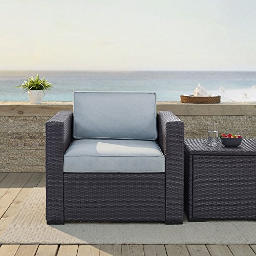 Crosley Furniture KO70130BR-MI Biscayne Outdoor Wicker Arm Chair, Brown with Mist Cushions