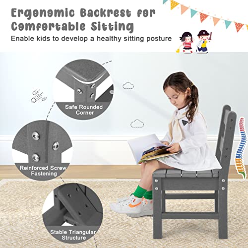 Costzon Kids Chair, 2PCS All-Weather & Heavy-Duty Children Learning Chairs w/Backrest for Playroom, Nursery, Backyard, Garden, Indoor & Outdoor Gift for Boys Girls, Waterproof Toddler Chair (Grey)