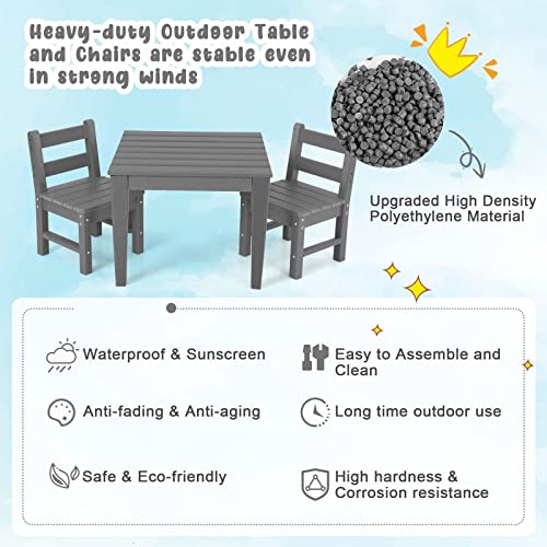 Costzon Kids Chair, 2PCS All-Weather & Heavy-Duty Children Learning Chairs w/Backrest for Playroom, Nursery, Backyard, Garden, Indoor & Outdoor Gift for Boys Girls, Waterproof Toddler Chair (Grey)