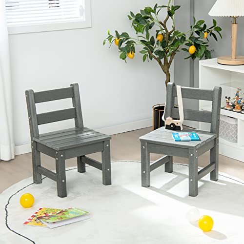 Costzon Kids Chair, 2PCS All-Weather & Heavy-Duty Children Learning Chairs w/Backrest for Playroom, Nursery, Backyard, Garden, Indoor & Outdoor Gift for Boys Girls, Waterproof Toddler Chair (Grey)