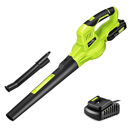 SnapFresh Leaf Blower - 20V Cordless Leaf Blower with 2.0Ah Battery & Charger, 130 MPH 140CFM Electric Leaf Blower for Lawn Care, Battery Powered Lightweight Leaf Blower for Yard Patio (Green)