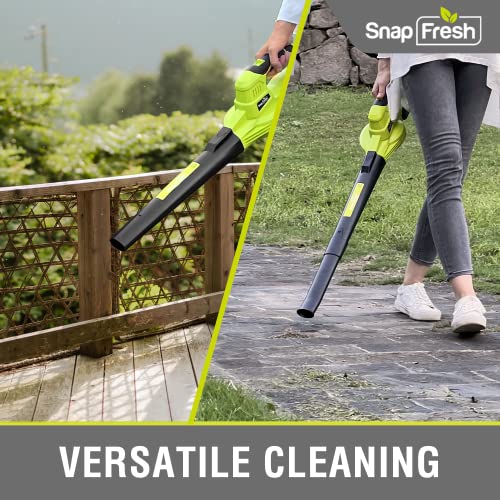 SnapFresh Leaf Blower - 20V Cordless Leaf Blower with 2.0Ah Battery & Charger, 130 MPH 140CFM Electric Leaf Blower for Lawn Care, Battery Powered Lightweight Leaf Blower for Yard Patio (Green)