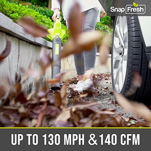 SnapFresh Leaf Blower - 20V Cordless Leaf Blower with 2.0Ah Battery & Charger, 130 MPH 140CFM Electric Leaf Blower for Lawn Care, Battery Powered Lightweight Leaf Blower for Yard Patio (Green)