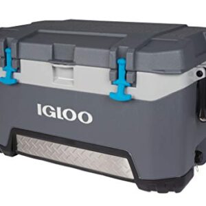 Igloo BMX 72 Quart Cooler with Cool Riser Technology, Fish Ruler, and Tie-Down Points - 18.70 Pounds - Carbonite Gray and Blue