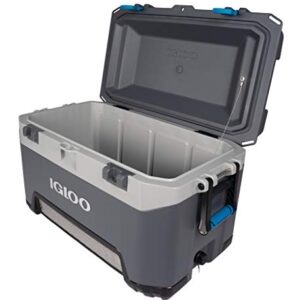 Igloo BMX 72 Quart Cooler with Cool Riser Technology, Fish Ruler, and Tie-Down Points - 18.70 Pounds - Carbonite Gray and Blue