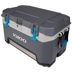 Igloo BMX 72 Quart Cooler with Cool Riser Technology, Fish Ruler, and Tie-Down Points - 18.70 Pounds - Carbonite Gray and Blue