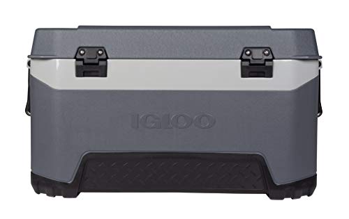 Igloo BMX 72 Quart Cooler with Cool Riser Technology, Fish Ruler, and Tie-Down Points - 18.70 Pounds - Carbonite Gray and Blue