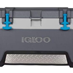 Igloo BMX 72 Quart Cooler with Cool Riser Technology, Fish Ruler, and Tie-Down Points - 18.70 Pounds - Carbonite Gray and Blue