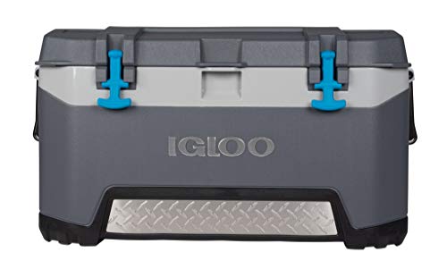 Igloo BMX 72 Quart Cooler with Cool Riser Technology, Fish Ruler, and Tie-Down Points - 18.70 Pounds - Carbonite Gray and Blue