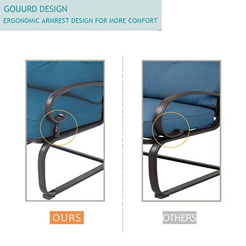 Oakmont 4 Pieces Outdoor Furniture Patio Conversation Set Glider Loveseat, 2 Chairs with Round Side Table Spring Lounge Chair Sets Metal Frame Wrought Iron Look (Peacock Blue)