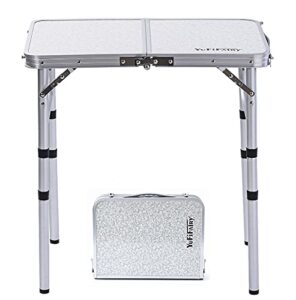 yufifairy small folding table portable, 24”l x16”w foldable camp table with 3 adjustable height, indoor outdoor lightweight aluminum table for outdoor cooking picnic, (3 heights)