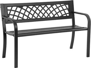 hkeli garden bench patio park metal bench with armrests sturdy steel frame black porch outside bench cast iron porch bench for yard front porch path lawn work entryway, 400lbs