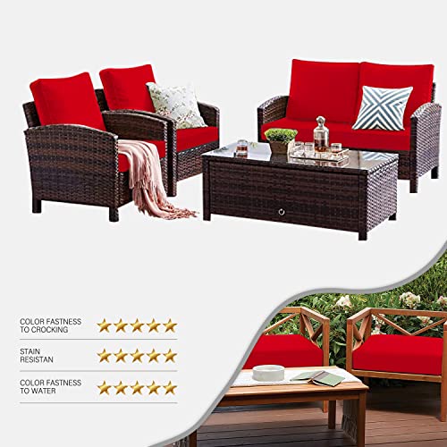 4Pack Outdoor Patio Cushion Replacement Covers Fit for Patio Furniture Set Sectional Sofa Couch Loveseat Chairs Seat and Back Pillow Cushion, Durable Water-Resistant Fadeless,20Lx18Wx4H Inch,Red