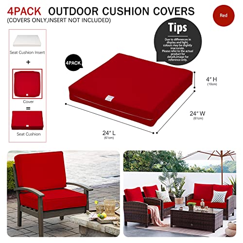 4Pack Outdoor Patio Cushion Replacement Covers Fit for Patio Furniture Set Sectional Sofa Couch Loveseat Chairs Seat and Back Pillow Cushion, Durable Water-Resistant Fadeless,20Lx18Wx4H Inch,Red