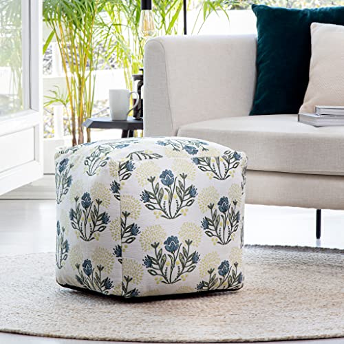 Anji Mountain Square Outdoor Pouf, Gordes Yellow, 18" x 18" x 18", Multicolor