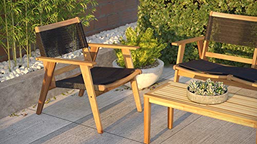 Patio Sense 63369 Kingsmen Armchair Natural Finish Midcentury Modern Wooden Sofa Chair Living Room Bedroom Patio Poolside Study Room Garden Indoor & Outdoors Heavy Duty Wood Construction