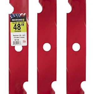 Maxpower 561144B 3-High Lift Blade Set for 48" Exmark Replaces OEM #'s 103-6401 and 103-6401-S, Red