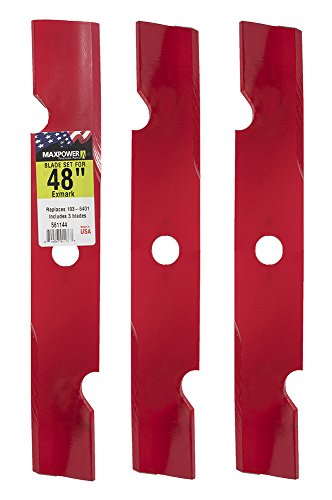 Maxpower 561144B 3-High Lift Blade Set for 48" Exmark Replaces OEM #'s 103-6401 and 103-6401-S, Red