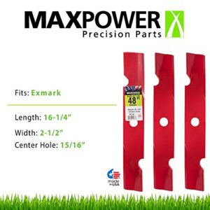 Maxpower 561144B 3-High Lift Blade Set for 48" Exmark Replaces OEM #'s 103-6401 and 103-6401-S, Red